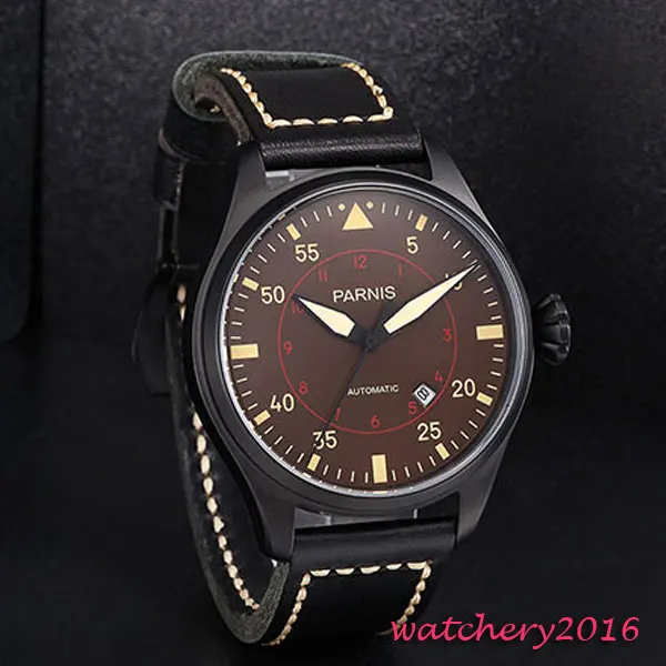 

47mm parnis black dial big crown 21 Jewels miyota automatic mens watch