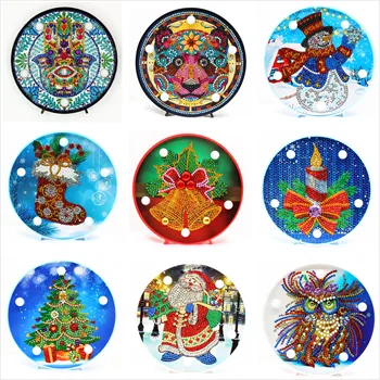 

Christmas Halloween Diy Diamond Painting Led Light Night Lamp Mandala Full Pasted Painting Christmas Gift Santa Man 25 styles