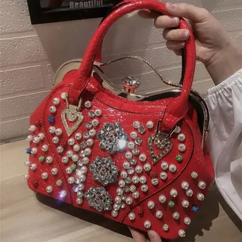 

Rhinestone Bag Women Handbag Korean Luxury Fashion Female Leather Bag Diamonds Shoulder Messenger Shell Bag Ladies Evening Bag