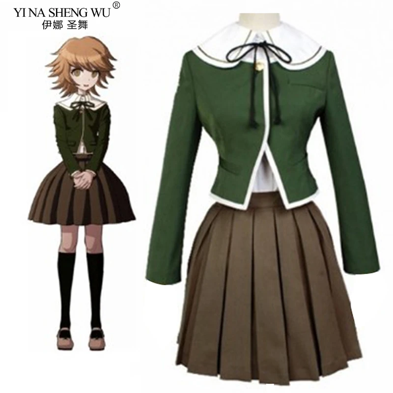 Danganronpa Fujisaki Chihiro Cosplay Costume JK Girls School Uniform Sailor Suit Coat Shirt Dress Outfit Wig Drop Ship | Тематическая