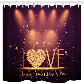 

Love Valentine's Day Confession Stage Stars and Confetti Shower Curtain Bathroom with Hooks,Waterproof Polyester Curtain