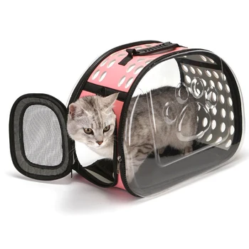 

Pet Carrier For Dogs Cat Folding Cage Collapsible Crate Handbag Plastic Carrying Bag Transparent Space Pet Handbag Pets Supplies