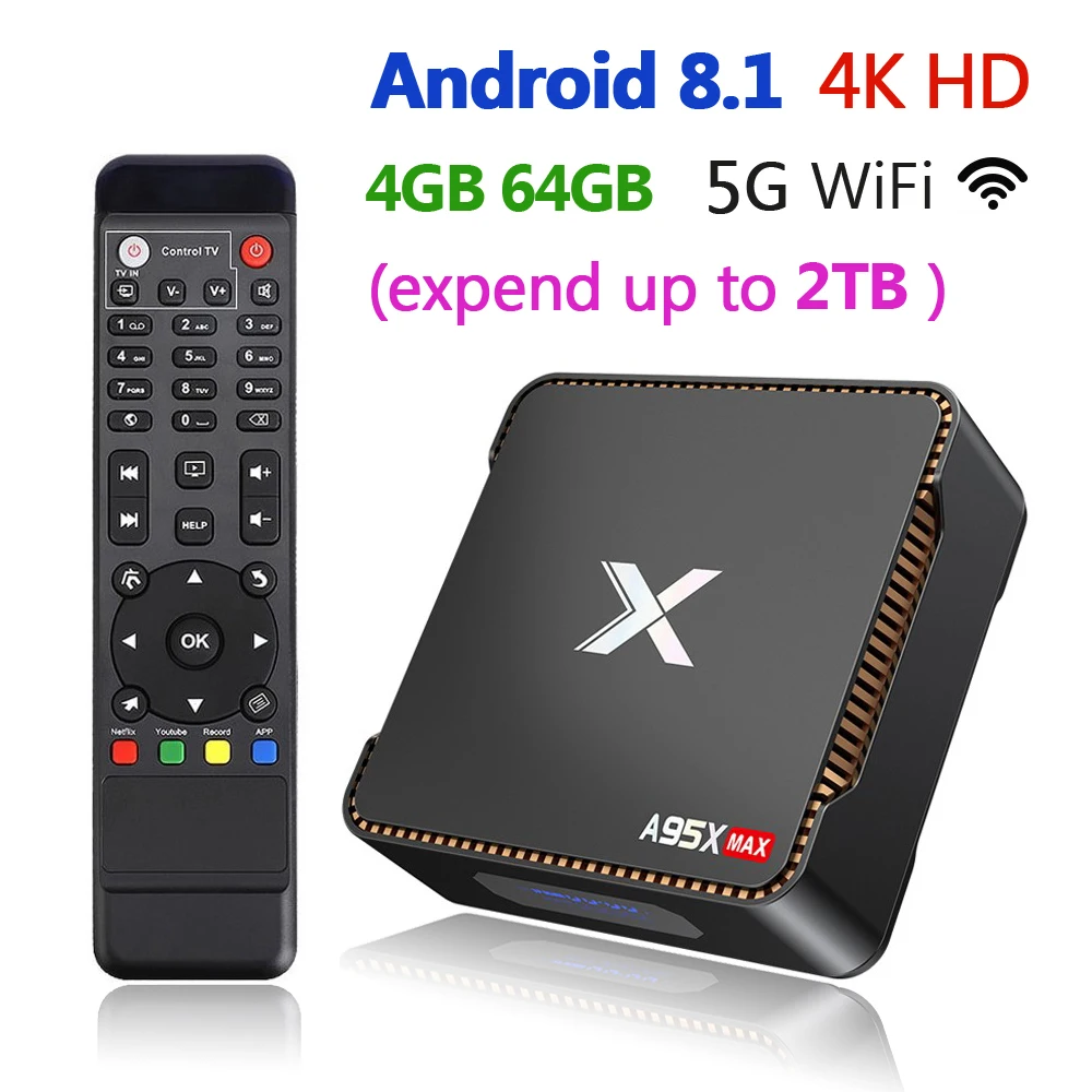 

New Smart TV Box Android 8.1 A95 MAX 4K HD Set Top Box With Cooling Fan 4GB RAM 32GB 64GB ROM Support 1TB 2TB SSD/HDD 1000M LAN