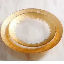 8-10 Inches Creative Thickening Glass Gold Foil Plate Family Restaurant Holiday Salad Pasta Cake Steak Durable Tableware 