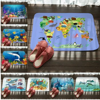 

Marine Style Door Mat Floor Carpet for Living Room Sea Octopus Shark Pattern Coral Fleece Rug Anti-Slip Doormat Home Decor