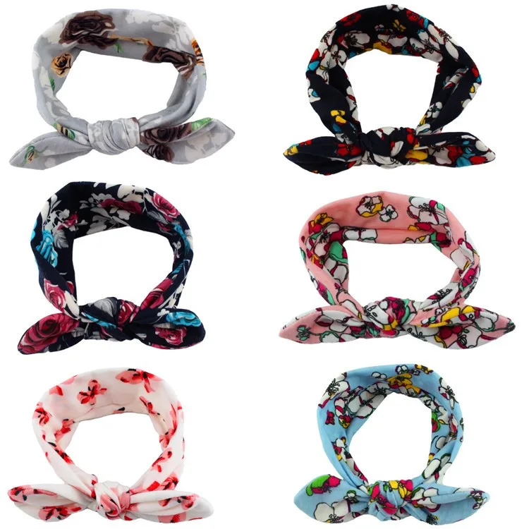 

New Style Printed Europe And America CHILDREN'S Hair Ribbon Cotton Baby Rabbit Eared Hair Band Simple Bohemian Fashion Hair Acce