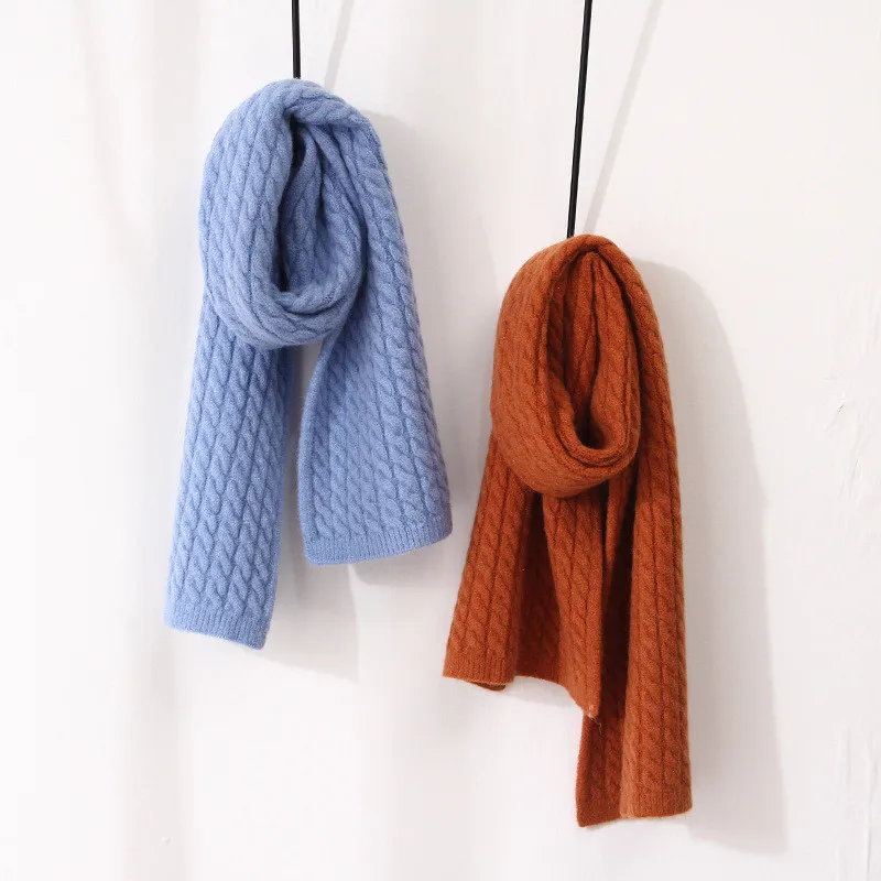 Beige Green Winter Thick Warm Knit Children's Scarf Korean Twist Short Ladies Blue Scarves Beige Khaki Green Gray Foulard Femme