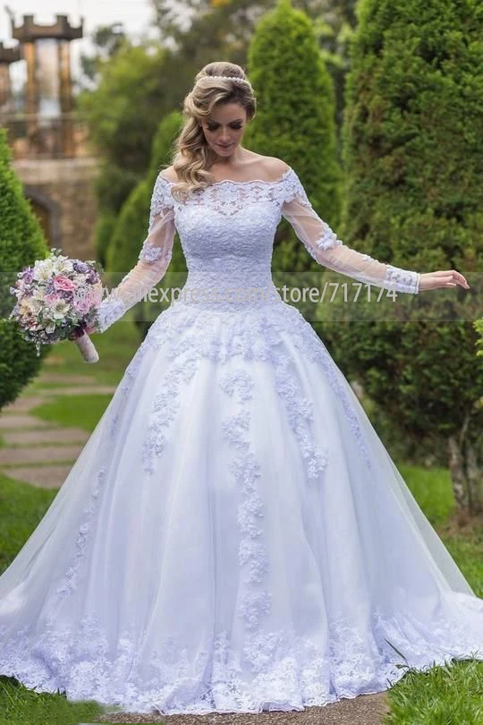 Vestito da sposa бальное платье с длинным рукавом и длинным рукавом, свадебное платье с кружевной аппликацией, свадебное платье со шлейфом, свадьба