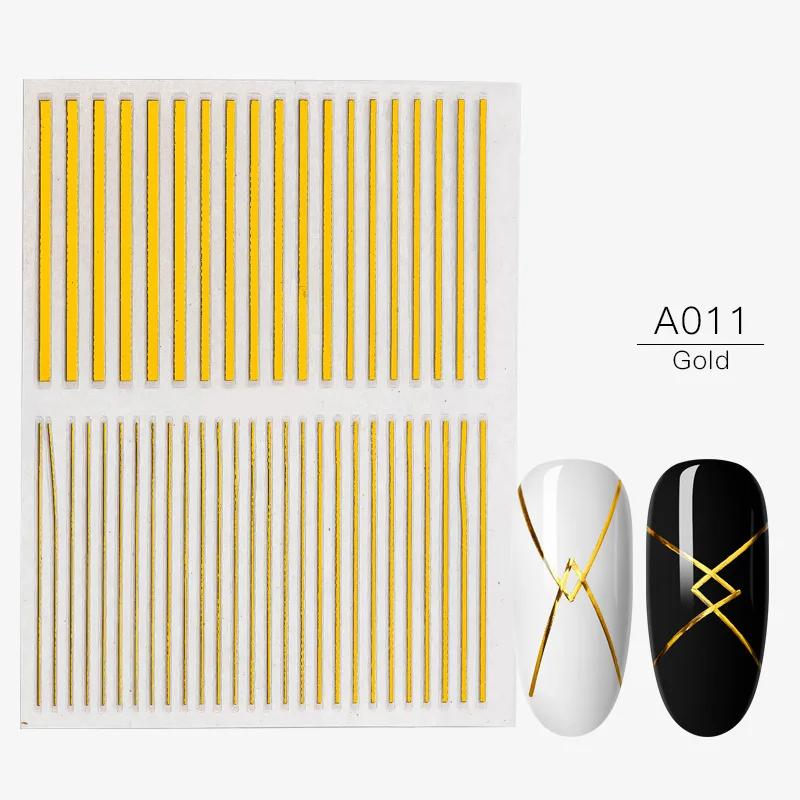1 шт золотые Серебристые 3D наклейки для ногтей прямые изогнутые вкладыши полосы ленты обертывания геометрические украшения для ногтей - Цвет: AAQ03107