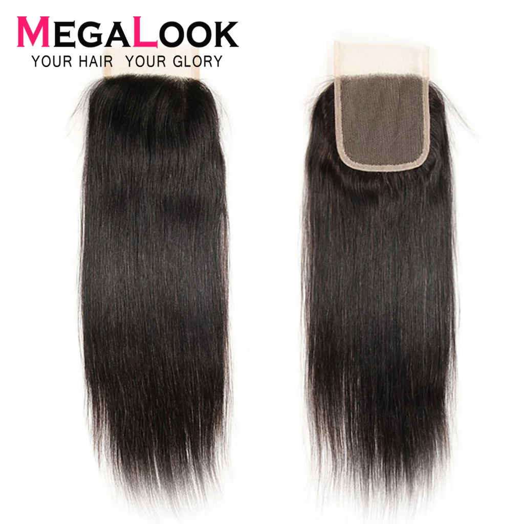 

Megalook 4*4 Swiss Lace Closure Brazilian Straight Remy Human Hair Closure Natural Color 10-22 inch