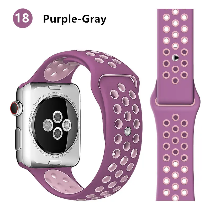 violet fog 18 Ремешок для apple watch ремешок 44 мм 40 мм correa apple watch 5 4 3 iwatch ремешок 42 мм 38 мм спортивный силиконовый браслет аксессуары для часов - Цвет ремешка: violet fog 18