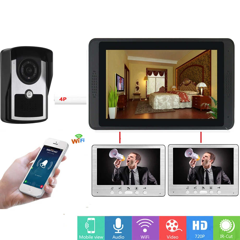 SmartYIBA APP Remote Intercom WIFI Video Intercom APP User Wired WIFI Smart IP Door Bell Camera 3 Monitors Doorphone Kits