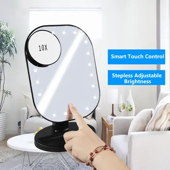 

10X Magnifying LED Touch Screen 20 LEDs Light Makeup Mirror Table Desktop Makeup Mirrors Adjustable Vanity Cosmetic Mirror