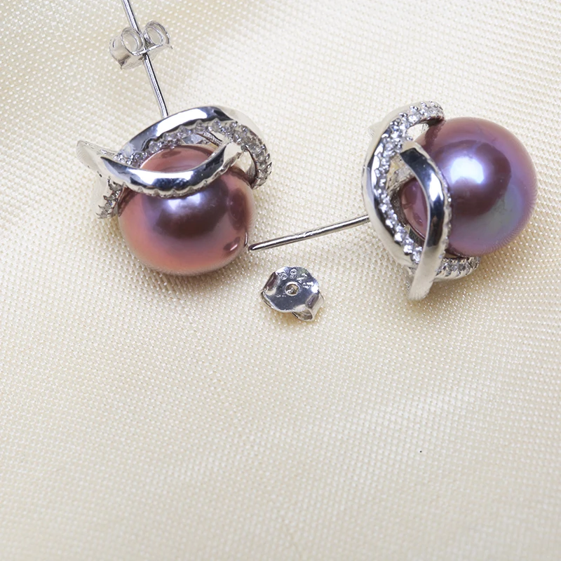 BaroqueOnly натуральная пресноводная жемчужина Циркон объемный фиолетовый 925 серебро серьги гвоздики модные ювелирные изделия для женщин EBH