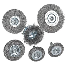 6 pièces fil roue tasse brosse ensemble 0.0118In acier serti grossier 1/4In tige ronde pour perceuse