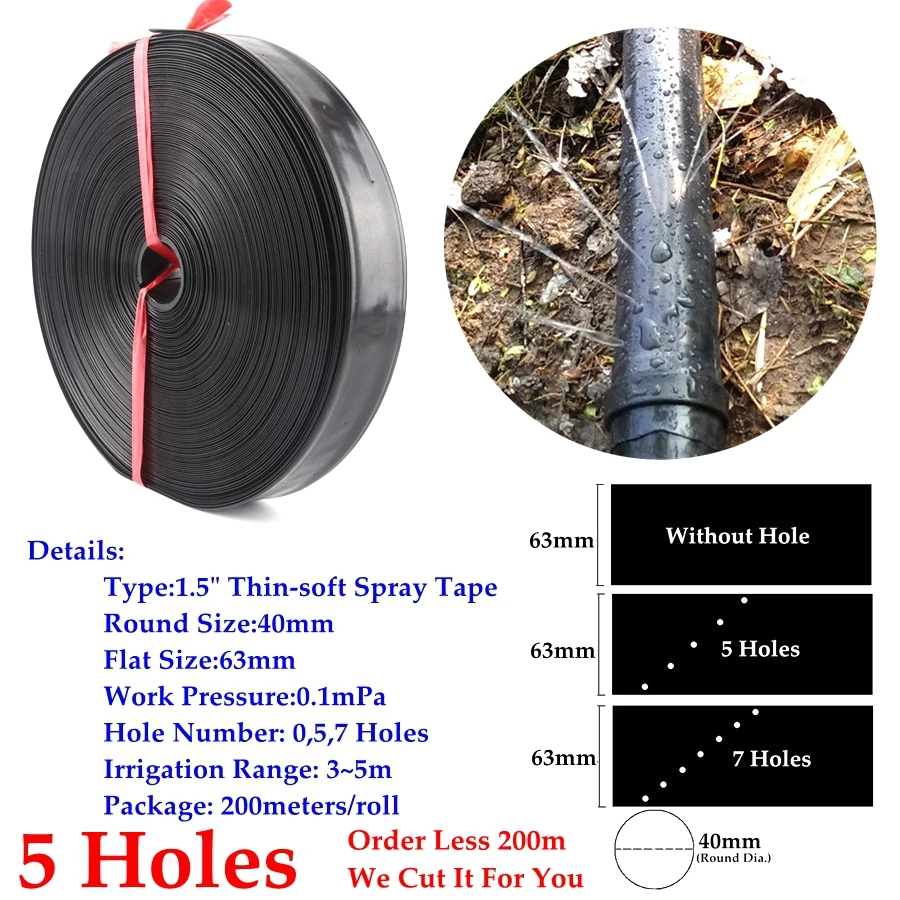 5~ 50 м 0~ 7 отверстий 1," Φ40 мм тонкая-мягкая лента для полива газонов ферма, теплица для полива мягкой трубы спринклер гибкий трубопровод - Цвет: 5 Holes