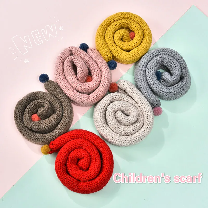 

Children Winter Soft Sweet Hair Ball Scarf Baby Loveky Warm Knitted Soild Scarves for Boys Girls Colorful Kids Scarf Thick Warm