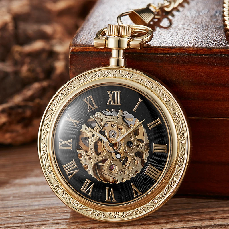 Orologio Da Tasca Meccanico Vintage Steampunk Skeleton Numero Romano Reloj Fob Chain Pendant Hand-Winding Men Mechanisch Zakhorloge