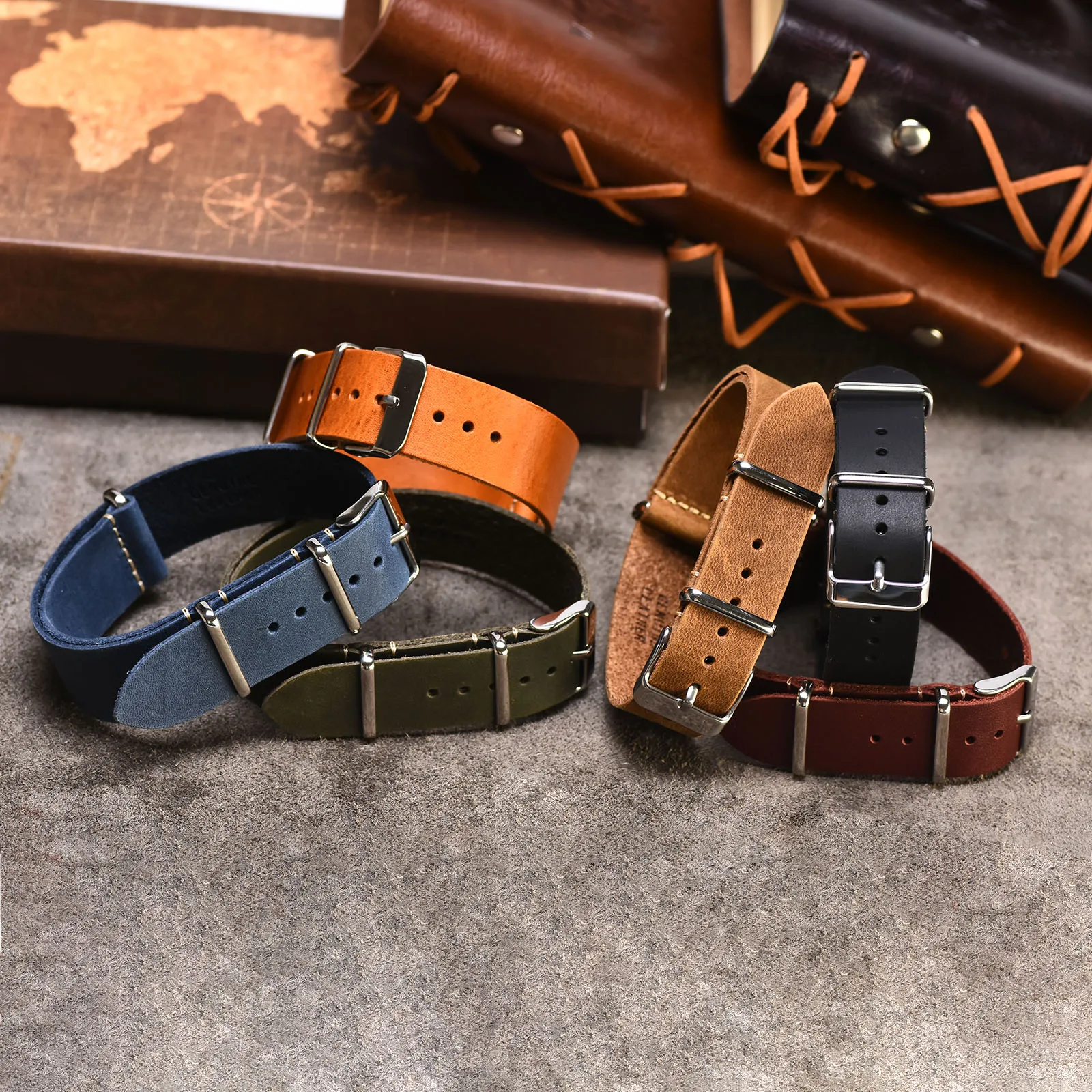 BEAFIRY Nato Watch Band 18mm 20mm 22mm Calfskin Leather Strap Watchband for Men Women huawei samsung Black Blue Red tan green
