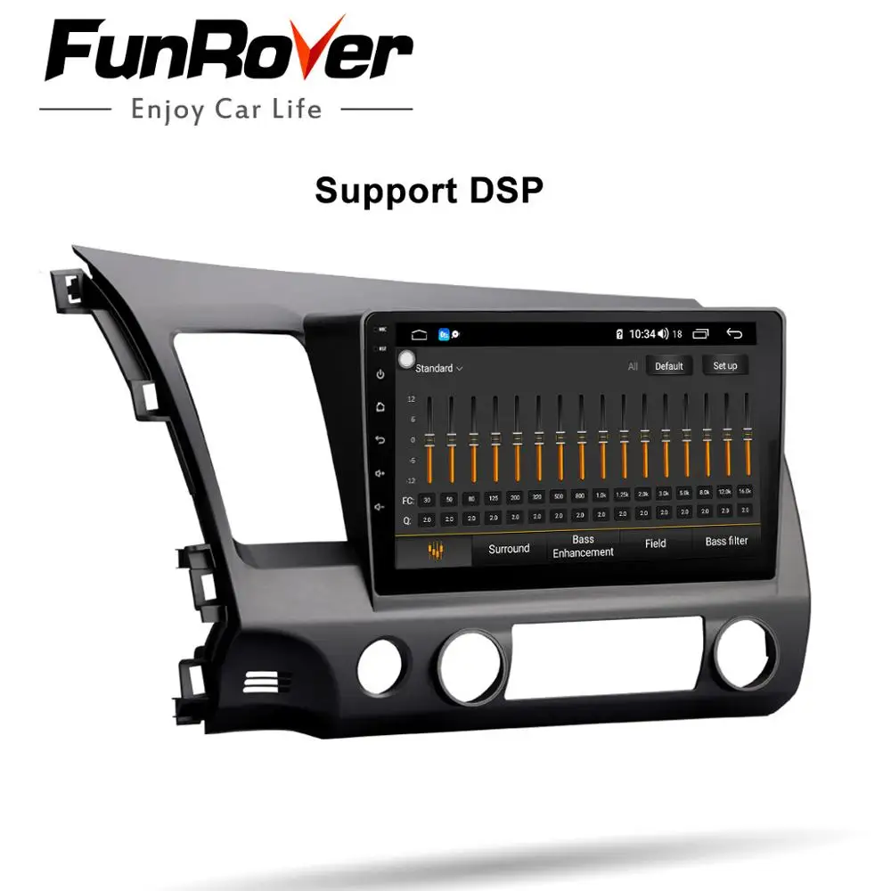 Funrover 2.5D ips для honda civic 2006-2011 2 din android 9,0 автомобильный Радио мультимедийный плеер Авторадио Навигация gps 4G 64G без dvd