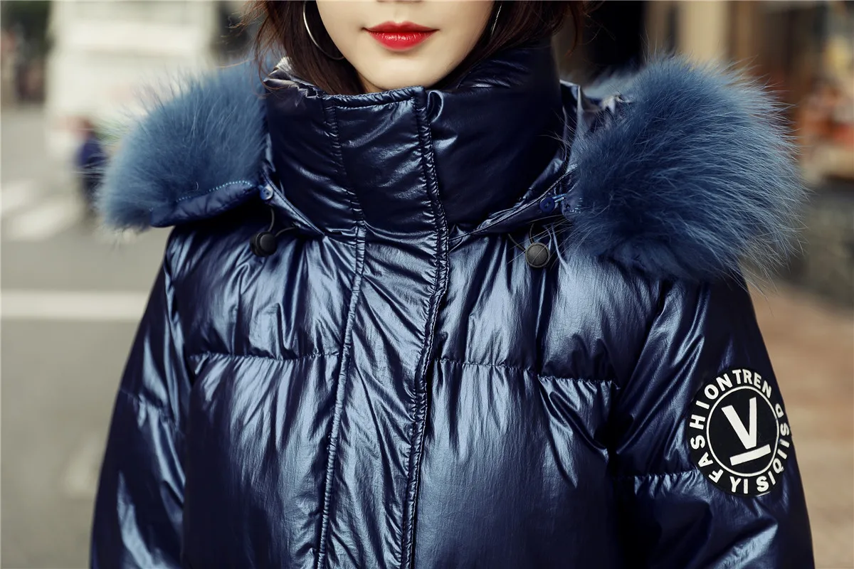 New Style Korean-style Loose-Fit down Jacket Women's Mid-length Thick over-the-Knee Stand Collar V Standard Winter Long Coa