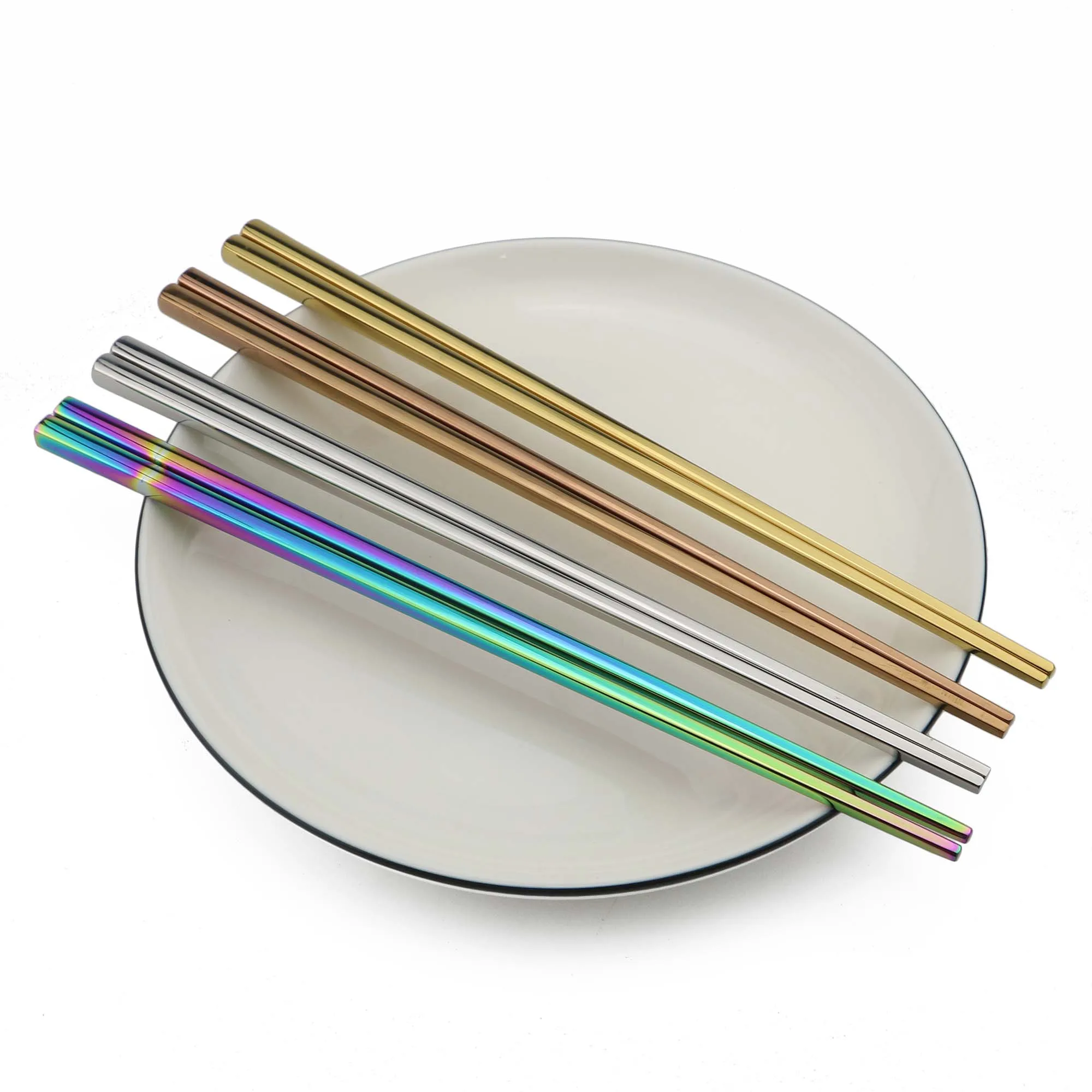

1Pair Reusable Rainbow Chopsticks Stainless Steel Tableware Chopsticks Chinese Dinnerware Non-slip 23cm Food ChopSticks Kitchen