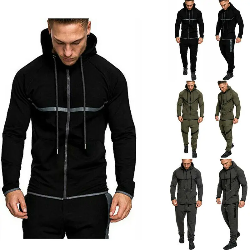 Осенне-зимний мужской спортивный костюм с капюшоном, куртка, свитер, костюм, комплект, брюки, штаны для бега, спортзала, спорта