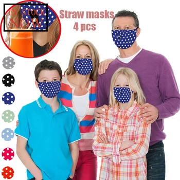 

4pcs Adult Kids Protect Face Mask Drinking Mask With Hole For Straw Parent-child Reusable Mouth Masks Mascarilla Reutilizable