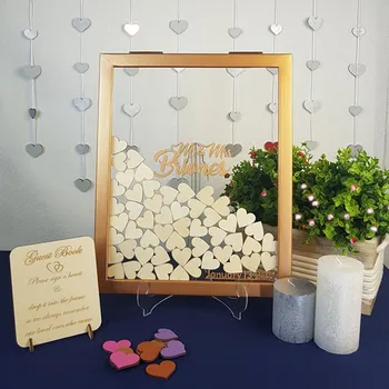 

Personalize Modern wood Transparent Wedding Guest Book, Custom Baptism birthday Engagement Drop Top Wishing Box Guestbook