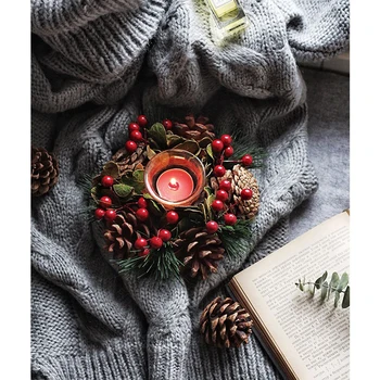 

GIEMZA Christmas Pine Cone Candle Holder Holiday Table Nordic Home Decoration Dried Flower Wreath Wedding Photography Props