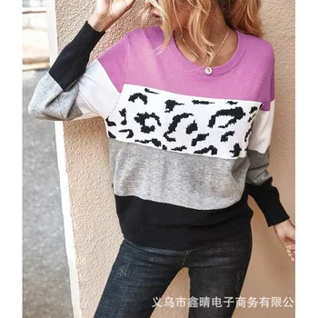 

WEPBEL Long-Sleeve Round Neck Pullovers Autumn Casual Women Sweater Print Female Plus Size Loose Patchwork Jumpers
