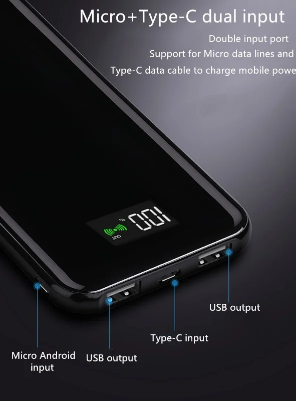 Беспроводной Мощность Банка 10000mAh для всех телефонов Мощность Bank Быстрая зарядка внешний Батарея аксессуары LED двойной Тип usb-C Вход