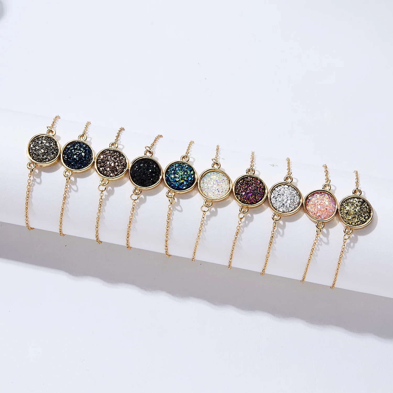 

New Sparkling Bracelet Natural Stone Crystal Quartz Druzy Charm Bracelet for Women Link Chain Charm Bangles Gift Jewelry
