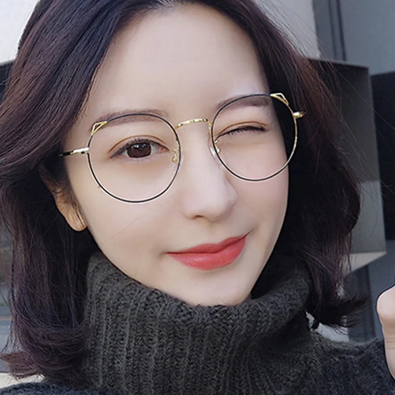 Metal Cat Ears Myopia Finished Glasses Women Men Round Nearsighted Clear Spectacle -1 -1.5 -2 -2.5 -3 -3.5 -4 -4.5 -5 -6 2