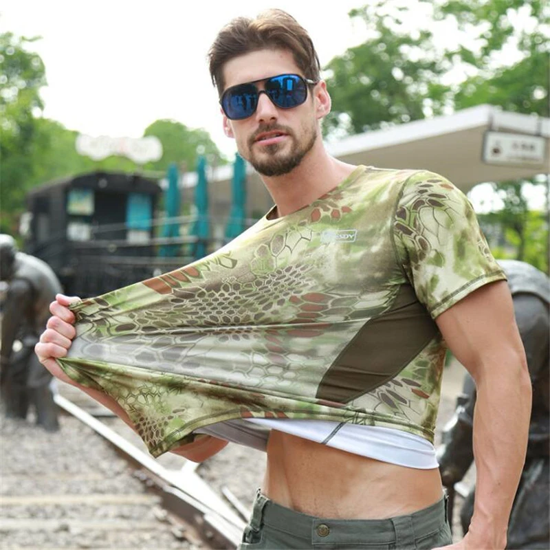 Outdoor Camouflage Men T Shirt Breathable Military Tactical Tshirt Quick Dry Sport Army Camo Hunting Fishing Hiking Tee Shirts