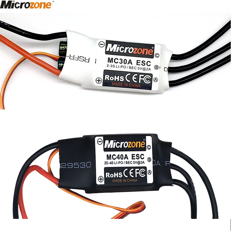 Бесщеточный Электрический контроллер скорости Microzone Rc 30A 40A ESC 2 4S с 5 В 3 А BEC для радиоуправляемого дрона