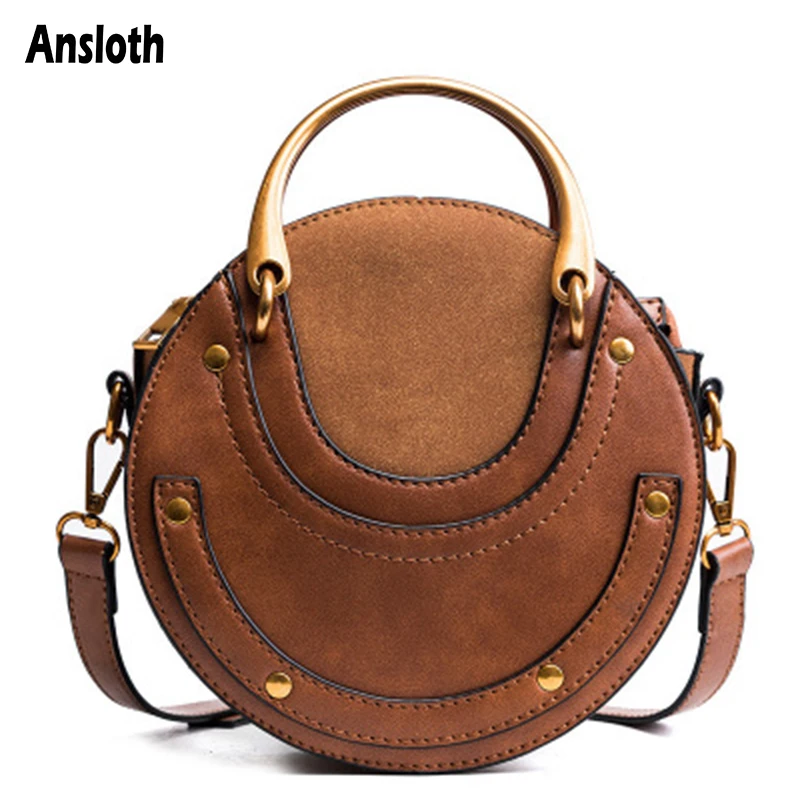 

Ansloth Crossbody Bags For Women 2020 High Quality Retro Handbags Small Round Bag Rivet Shoulder Bags Female Bags Fashion HPS974