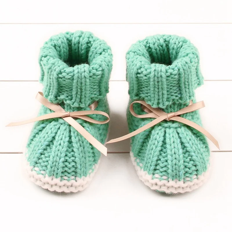 

0-24M Baby Infant Crochet Knit Fleece Boots Bowknot Toddler Girl Boy Wool Crib Shoes Winter Warm Booties