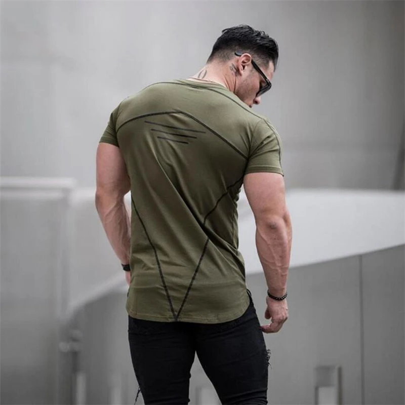 navy green YEMEKE мужские хлопковые футболки модные повседневные тренажерные залы фитнес бодибилдинг тренировки короткий рукав футболки летний Стиль мужские топы - Цвет: navy green