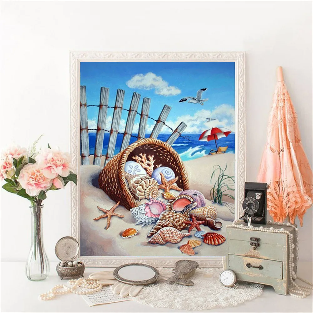 Алмазная вышивка huacan Beach 5D DIY алмазная живопись мультяшное украшение для дома Алмазная мозаичная Оболочка Полная дрель квадратная