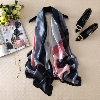 

2020 luxury brand silk scarves women summer soft shawls lady wrap pashmina fashion Plaid scarf female foulard beach stoles