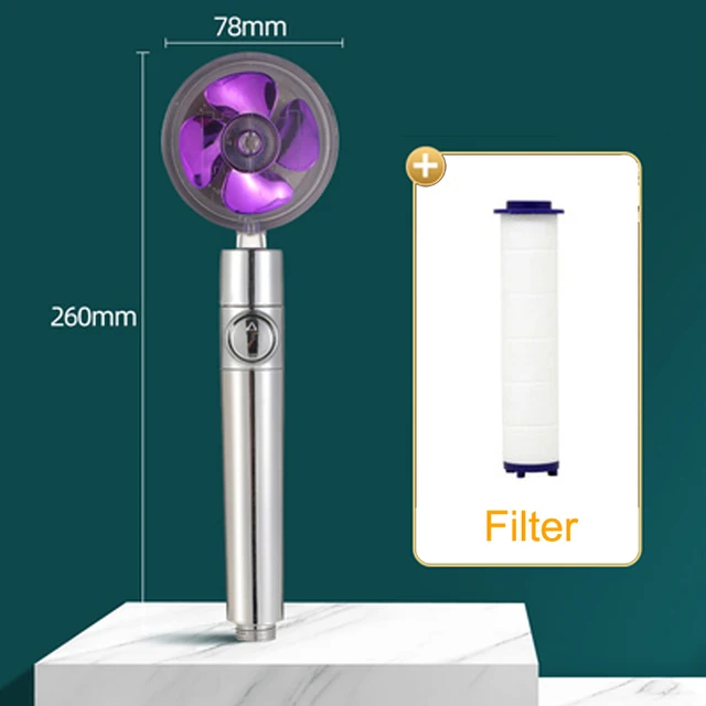 2021 Shower Head Water Saving Flow 360 Degrees Rotating With Small Fan ABS Rain High Pressure spray Nozzle Bathroom Accessories A Purple 1x Filter