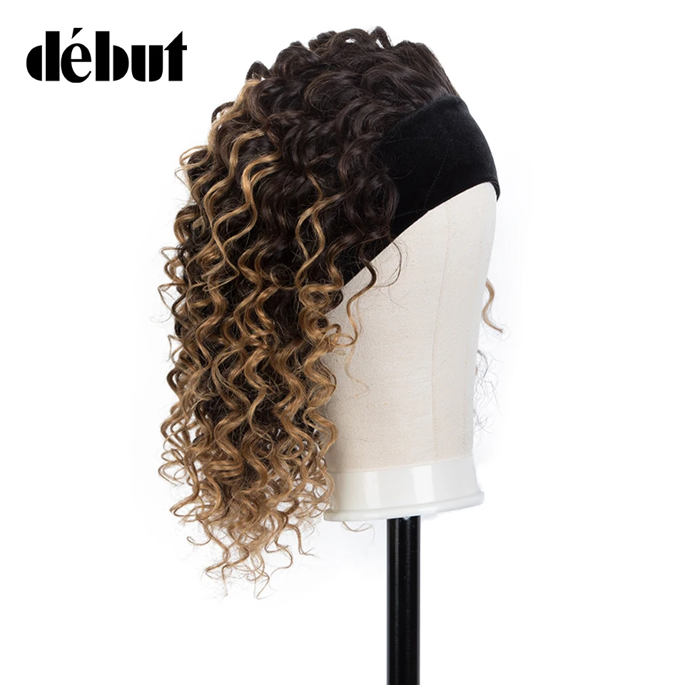 Debut Glueless Wigs For Women Kinky Curly Human Hair Bob Wigs Brown Ombre Headband Wigs T1B/99J Brazilian Deep Wave Cheap Wigs