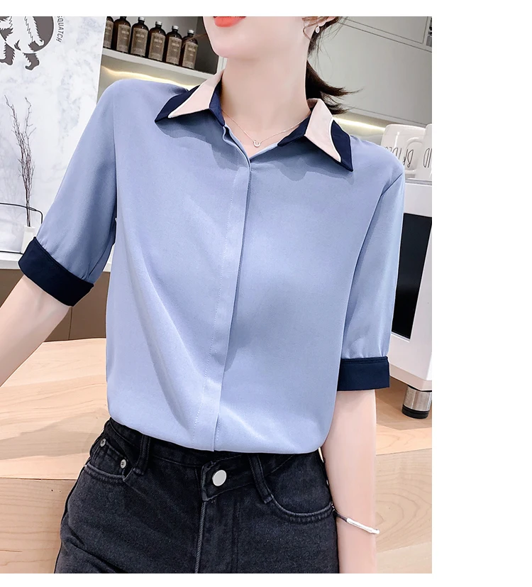 Summer New Women's Chiffon Shirt Short Sleeve Casual White Spliced Women Shirts Fashion Blouses