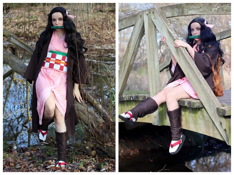 ROLECOS Аниме Костюм демон Slayer Косплей Nezuko кимоно Женский Kimetsu no Yaiba женское Розовое