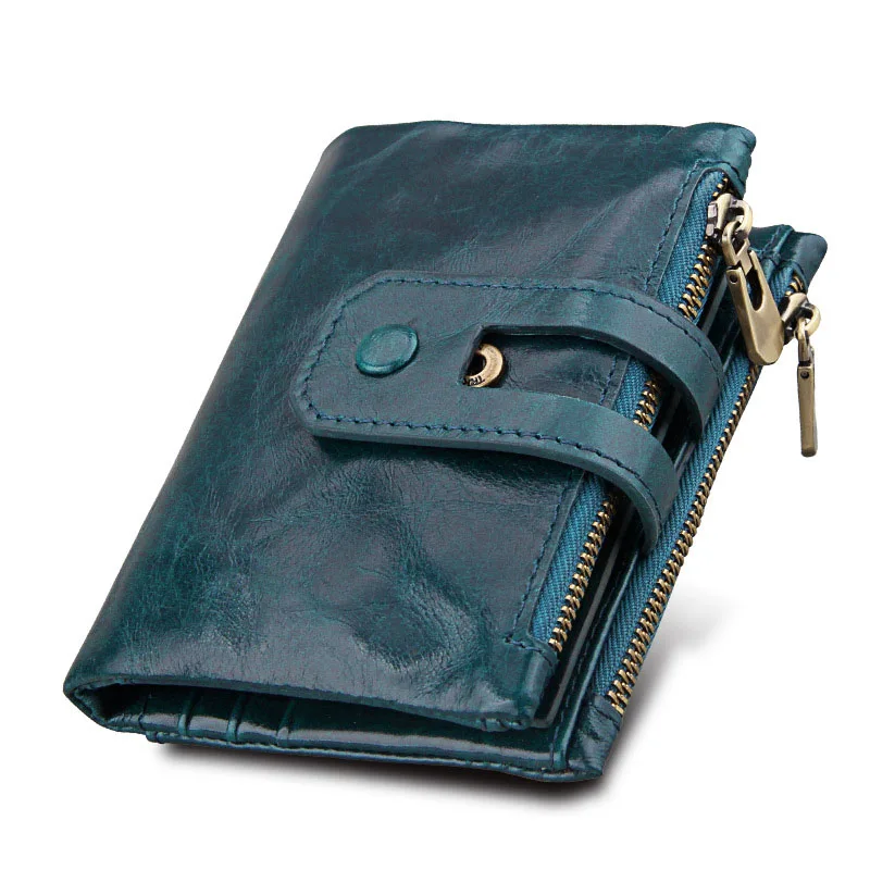 New RFID Genuine Leather Women Wallet With Zipper Coin Pocket Credit Card Holder Crazy Horse Purse For Man Men Money Bag | Багаж и сумки