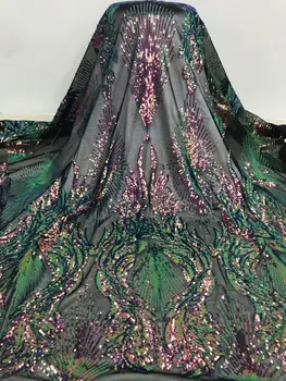 

African Lace Fabric 2020 High Quality Lace Sequins Fabric French Nigerian Beads Lace Fabric 3d Embroidery Wedding Lace