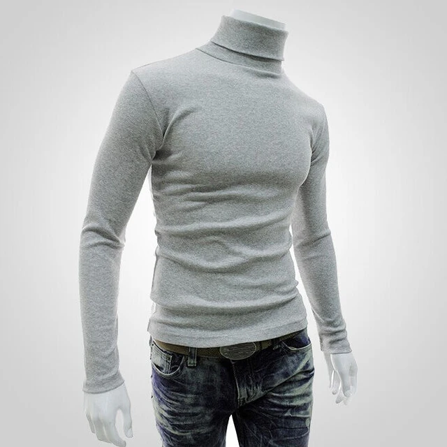 Winter Men Slim Warm Cotton Turnleneck Pullover Solid Color Jumper Sweater Male Top Black Gray White Wine Red Coffee