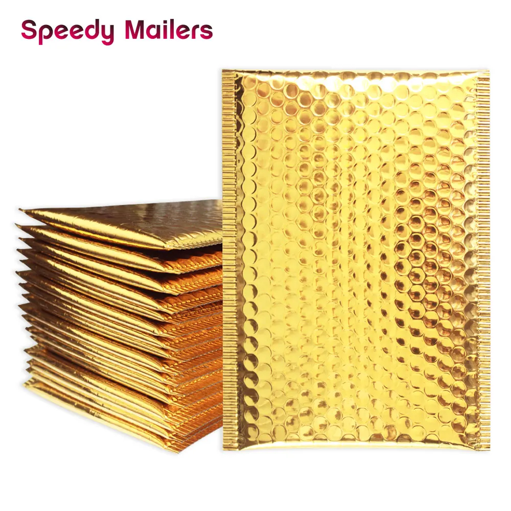 10PCS/Lot Gold Foil Plastic Padded Bubble Envelopes Bags Mailers Envelope With Bubble Mailing Bag Business Wedding Gift Envelope