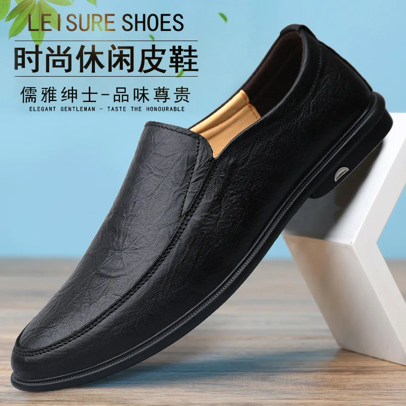 

2019 Four Seasons Large Size Men Moccosins First Layer Genuine Leather Foot Covering Loafers plus Velvet Warm Casual Leather Sho
